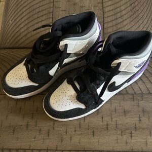 Black and White High-Top Sneakers with Purple Accents